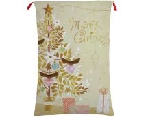 Large Christmas XMAS Hessian Santa Sack Stocking Bag Reindeer Children Gifts Bag, Merry Christmas Golden Tree