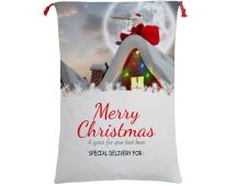 Large Christmas XMAS Hessian Santa Sack Stocking Bag Reindeer Children Gifts Bag, Santa On The Roof