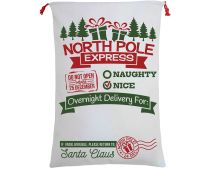 Large Christmas XMAS Hessian Santa Sack Stocking Bag Reindeer Children Gifts Bag, Cream - North Pole Express (C)