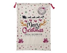 Large Christmas XMAS Hessian Santa Sack Stocking Bag Reindeer Children Gifts Bag, Cream - Snowflakes Reindeer