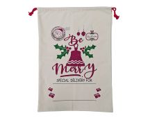 Large Christmas XMAS Hessian Santa Sack Stocking Bag Reindeer Children Gifts Bag, Cream - Bell