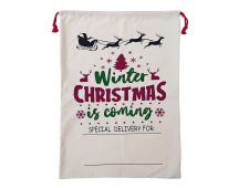 Large Christmas XMAS Hessian Santa Sack Stocking Bag Reindeer Children Gifts Bag, Cream - Winter Is Coming