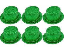 6x Glitter Top Hat Fancy Party Plastic Costume Tall Cap Fun Bulk - Green