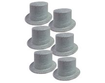 6x GLITTER TOP HAT Fancy Party Plastic Costume Tall Cap Fun Dress Up BULK - Silver - One Size