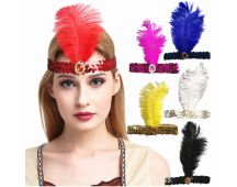 6x 1920s FLAPPER HEADBAND Headpiece Feather Sequin Charleston Costume Party BULK - Assorted Colours Pack