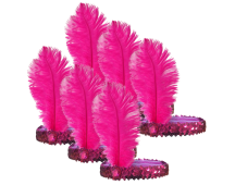 6x 1920s FLAPPER HEADBAND Headpiece Feather Sequin Charleston Costume Party BULK - Hot Pink