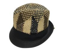 3 Tone Lattice Weave PAPER STRAW TRILBY HAT Fedora Trim Sun Summer Cap - M (57cm)