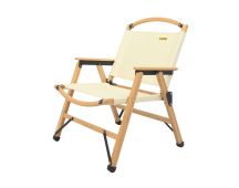 Bamboo Canvas Foldable Outdoor Camping Chair Wooden Travel Picnic Park - Khaki/Beige