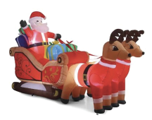 320cm Xmas Father Christmas Charm Santa Sleigh With Reindeer + LED Lights Inflatable