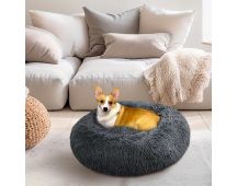 Medium-50cm Dark Gray PawfectFriend Dog Pet Cat Calming Bed Plush Beds Large Fluffy Donut Comfy Cushion Puppy Mat