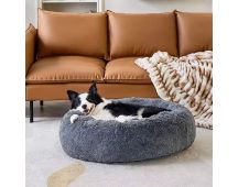 XXL-80cm Dark Gray PawfectFriend Dog Pet Cat Calming Bed Plush Beds Large Fluffy Donut Comfy Cushion Puppy Mat