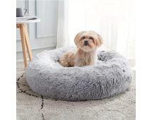 XXL-80cm light-grey PawfectFriend Dog Pet Cat Calming Bed Plush Beds Large Fluffy Donut Comfy Cushion Puppy Mat