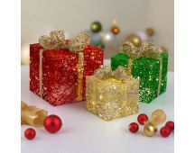 LED Jumbo Presents 3-Piece Glitter/Gold Bow Twinkle