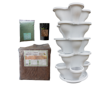 Single 5 Tier Large Verandah Planter Garden Kit (Inc Coir, A & B Nutrient and Bardee Superfly Organic Booster) - Stone White