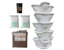 Single 5 Tier Large Verandah Planter Garden Kit (Inc Coir, A & B Nutrient and Bardee Superfly Organic Booster) - Stone White