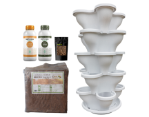 Single 5 Tier Large Verandah Planter Garden Kit (Inc Coir, A & B Nutrient and Bardee Superfly Organic Booster) - Stone White