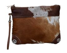 DARK COWHIDE ZIP CLUTCH BAG