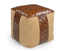 GENUINE LEATHER AND CANVAS OTTOMAN