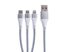 1.2M Micro USB/Lightning/USB C to USB A 3 In 1 Braided Charge & Sync Cable