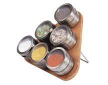 Magnetic Triangular Bamboo Spice Rack & Jars For Kitchen Storage