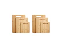 6pcs Bamboo Wood Chopping Board 3-Set Cheese Cutting & Serving Light Wood Tone