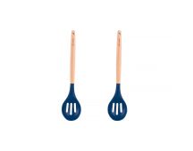 2pcs Beechwood & silicone slotted spoon navy