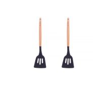 2pcs Beechwood & silicone slotted turner charcoal