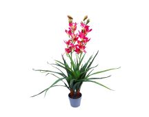 100cm Faux Artificial Home Decor Potted Cymbidium-Red/White - Red