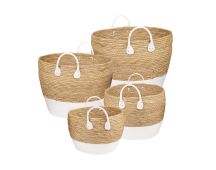 4 Piece Cotton Rope Stripe Carry Handles Storage Baskets Set