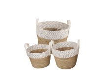 3 Piece Cotton Rope Stripe Carry Handles Storage Baskets Set