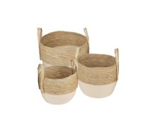 3 Piece Cotton Rope Stripe Carry Handles Storage Baskets Set