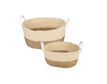 2 Piece Cotton Rope Stripe Carry Handles Storage Baskets set