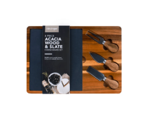 Clevinger 4 Piece Acacia Wood & Slate Cheese Board With Knife Set