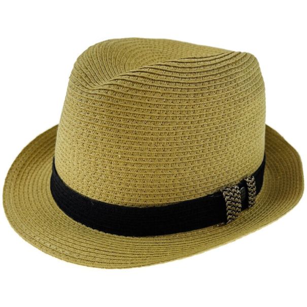 Dents Toyo Straw Trilby Fedora Hat - Natural/Black - S/M